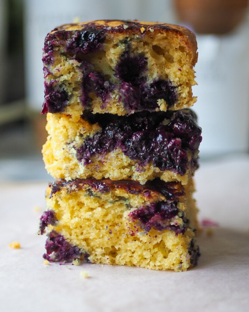 Gluten free dairy free blueberry square cake, packed with juicy blueberries and baked to order in the UK