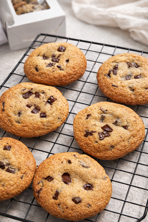 Gluten free chocolate chip cookies pack of 6, soft and golden with rich chocolate chunks, handmade in the UK