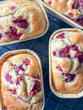 Gluten free raspberry mini loaf cakes in a 4-pack, dairy free and handmade in the UK